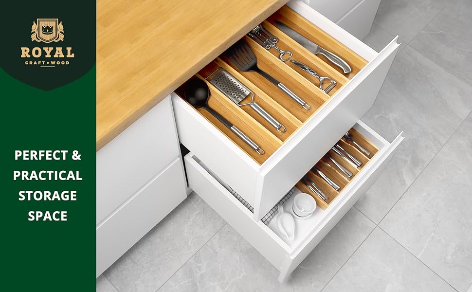 ROYAL CRAFT WOOD Luxury Bamboo Kitchen Drawer Organizer